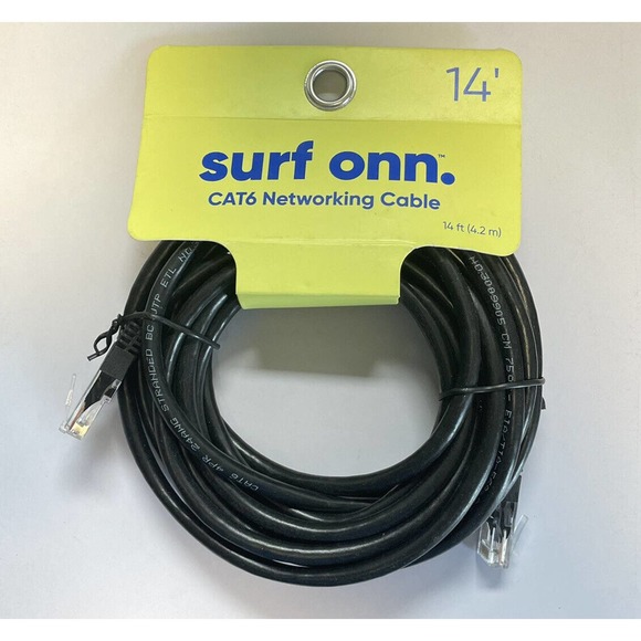 Surf Onn. CAT6 Networking Cable 14 ft Ethernet Cable Black Internet Round NEW - Picture 3 of 3